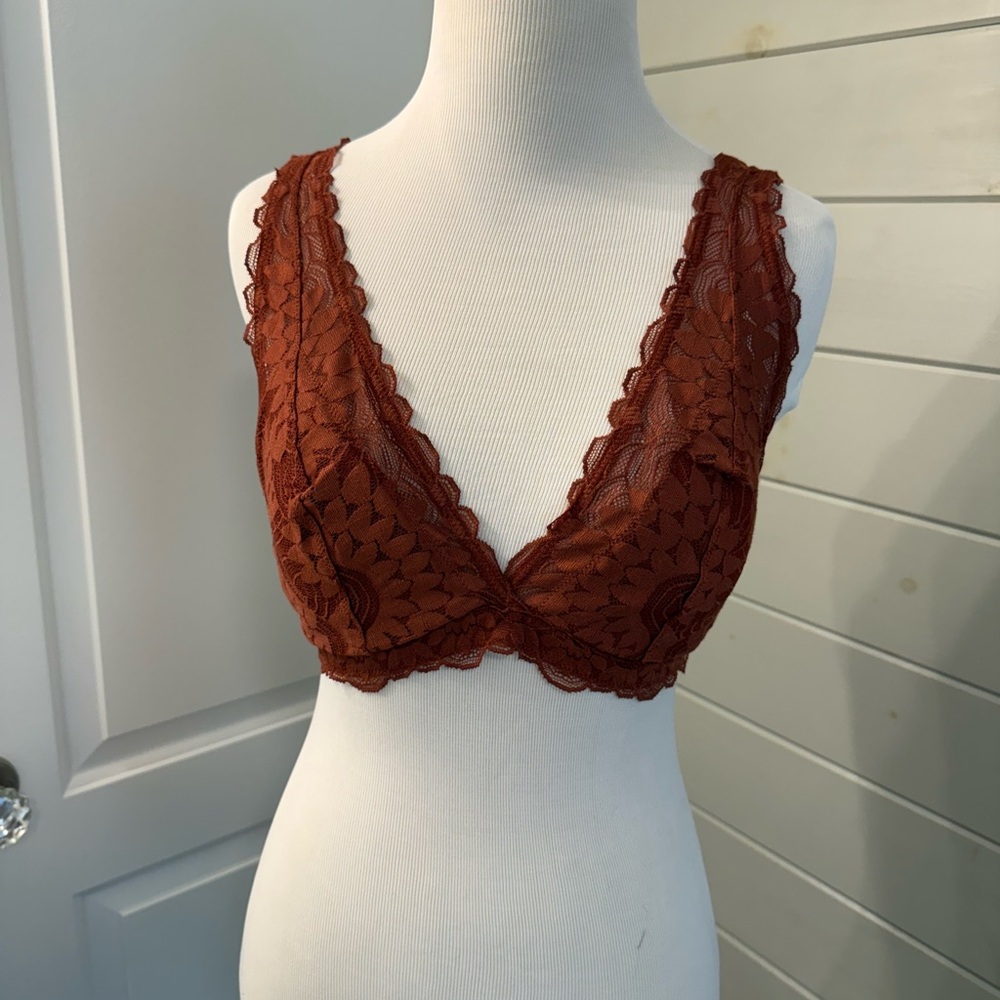 Aerie Rust Lace Bralette with Deep V